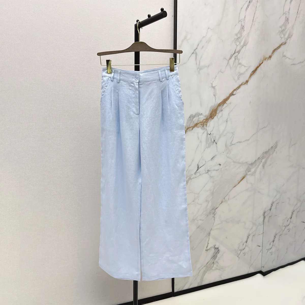 2026 high-quality women's high waisted front pleated and drooping casual straight leg cotton and linen pants--hb730