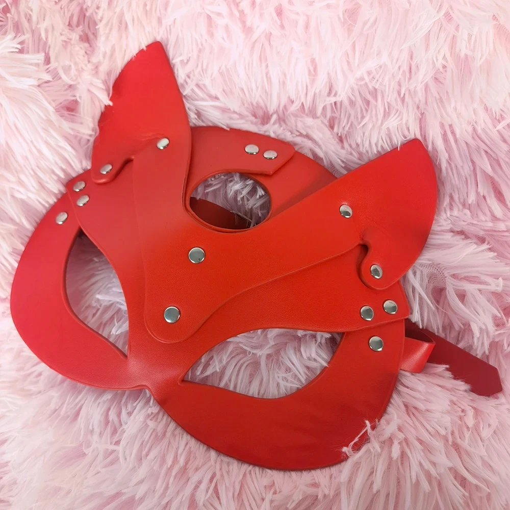 Máscara de Cosplay de Couro Vermelho para Mulheres, Bondage, Meia Face, Gótico, Mascarada, Bola, Fantasia, BDSM, Acessórios Eróticos, Gato, Sexy