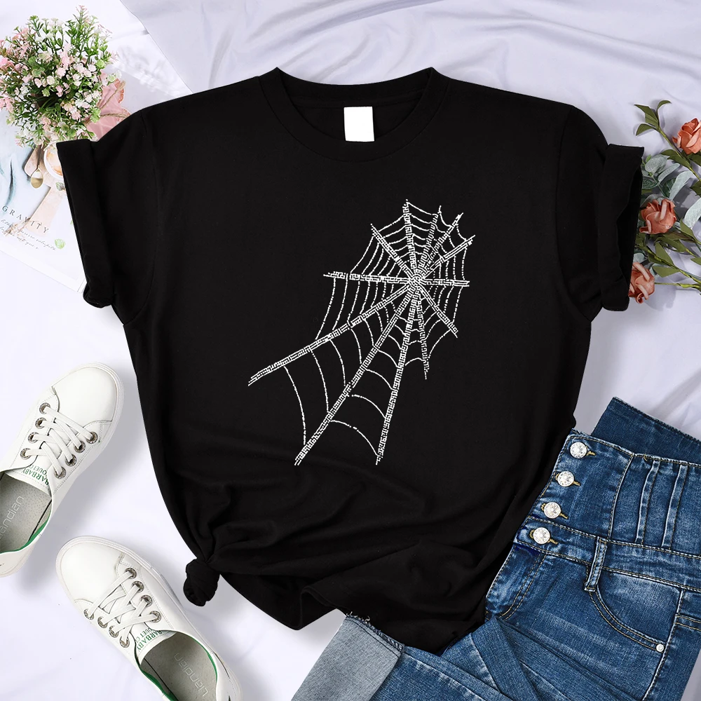 Spider Web Vintage Design Tshirt Fashion Summer Crop Top Street High Quality Tee Clothing Breathable Sport Cool Women T Shirts