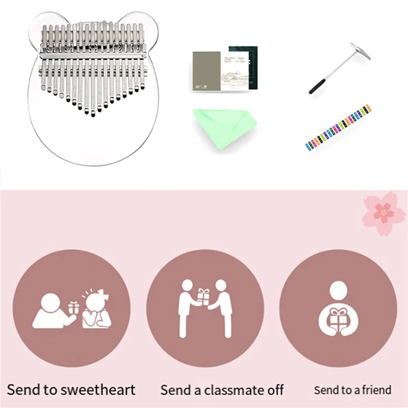 ABHT-2X كاليمبا 17 مفتاحًا بيانو الإبهام، أداة بيانو إصبع أكريليك شفافة