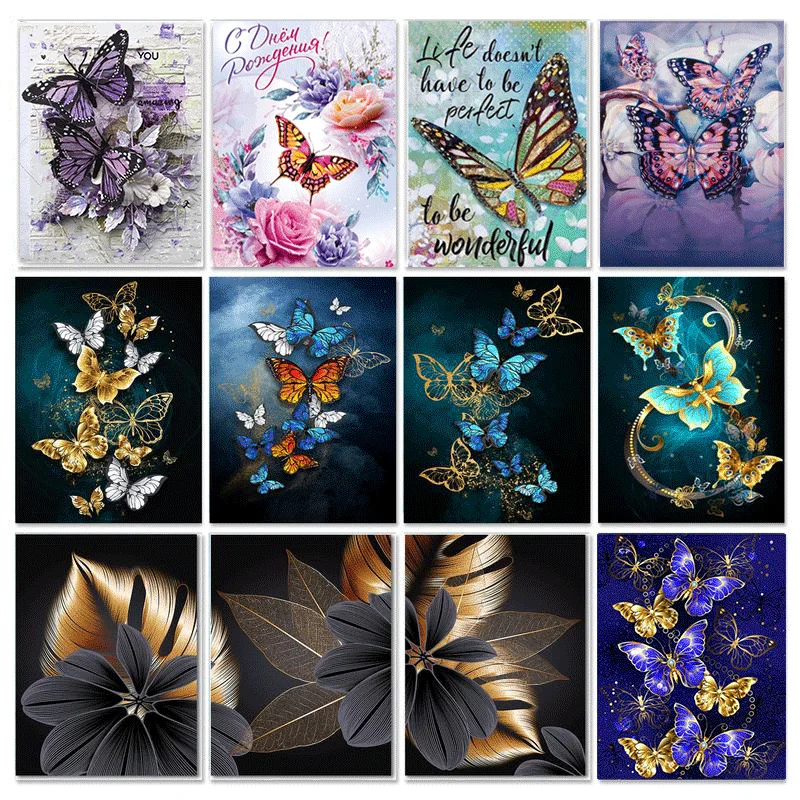 GATYZTORY Painting By Numbers Butterfly Animals Modern Wall Art Canvas Painting Acrylic Paint By Numbers For Home Decor Frameles