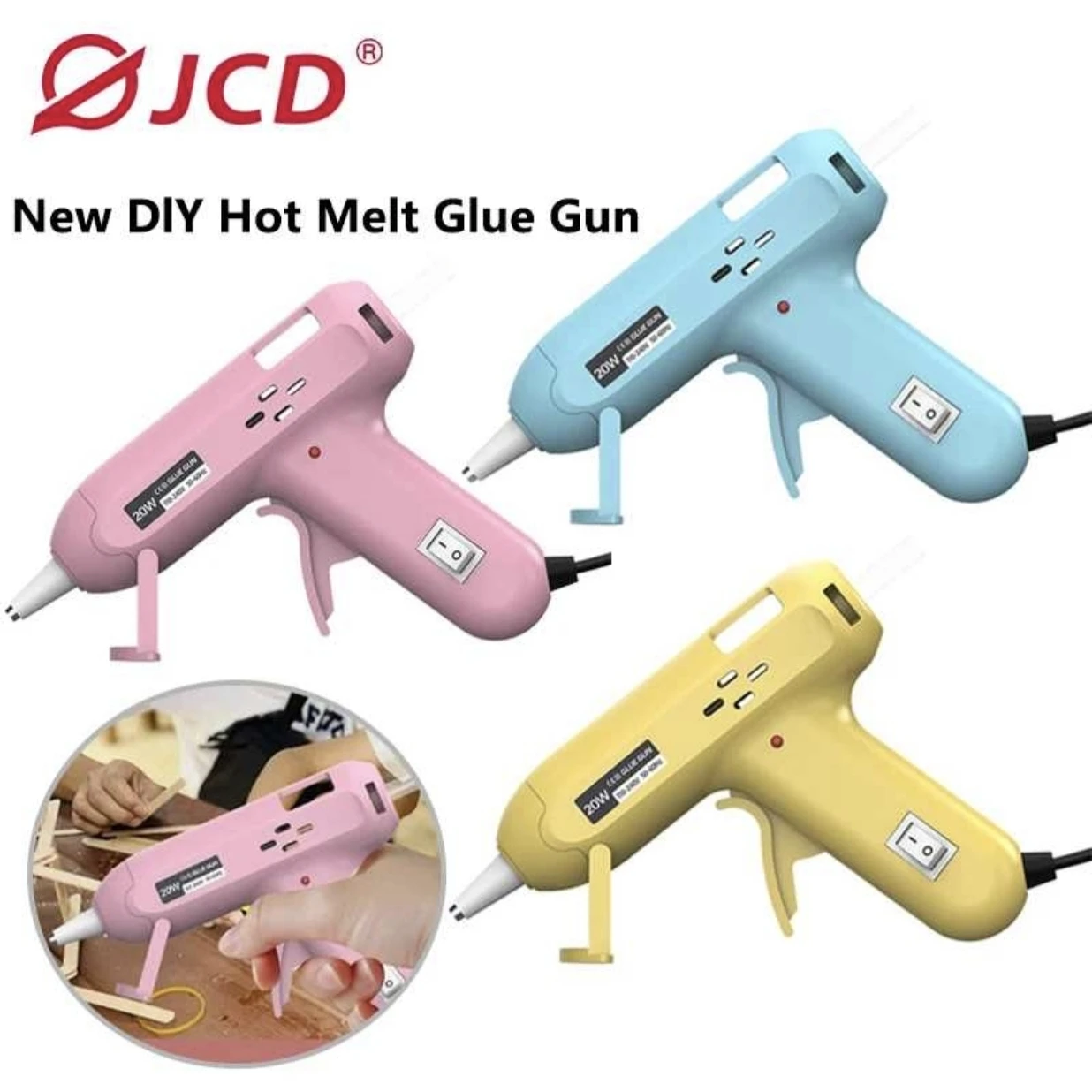 JCD 20W Hot Melt Glue Gun DIY Mini Household Industrial Guns Heat Temperature Thermo EU Electric Repair Tool Use 7mm Glue Sticks