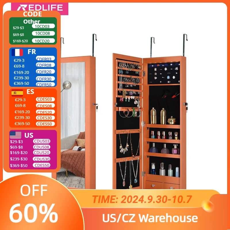 REDLIFE Fashion Jewelry Storage Mirror Cabinet Storage Locker organizzatore di gioielli con luci a LED e serratura a chiave sicura da appendere al muro