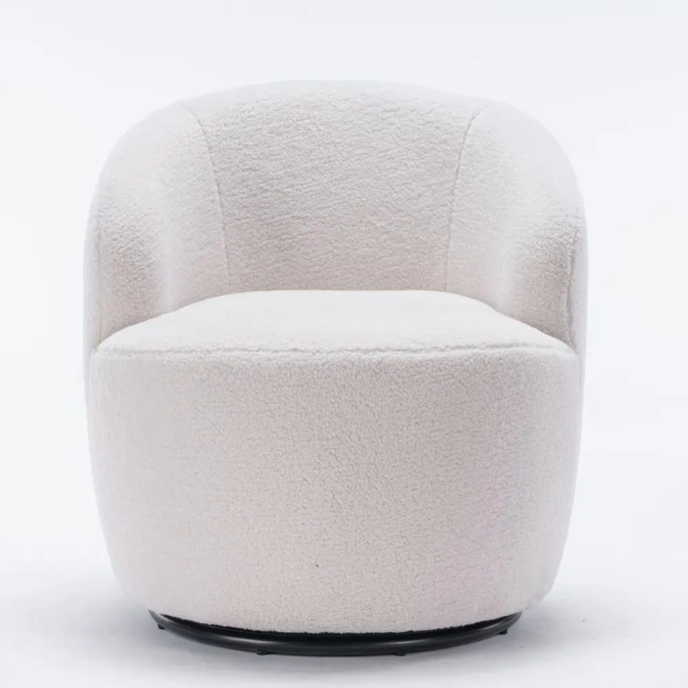 

Round Swivel Lounge Chair Upholstered Armchair 360° Rotation Indoor Reading Chair for Living Room, Hotel, Bedroom (Ivory White)
