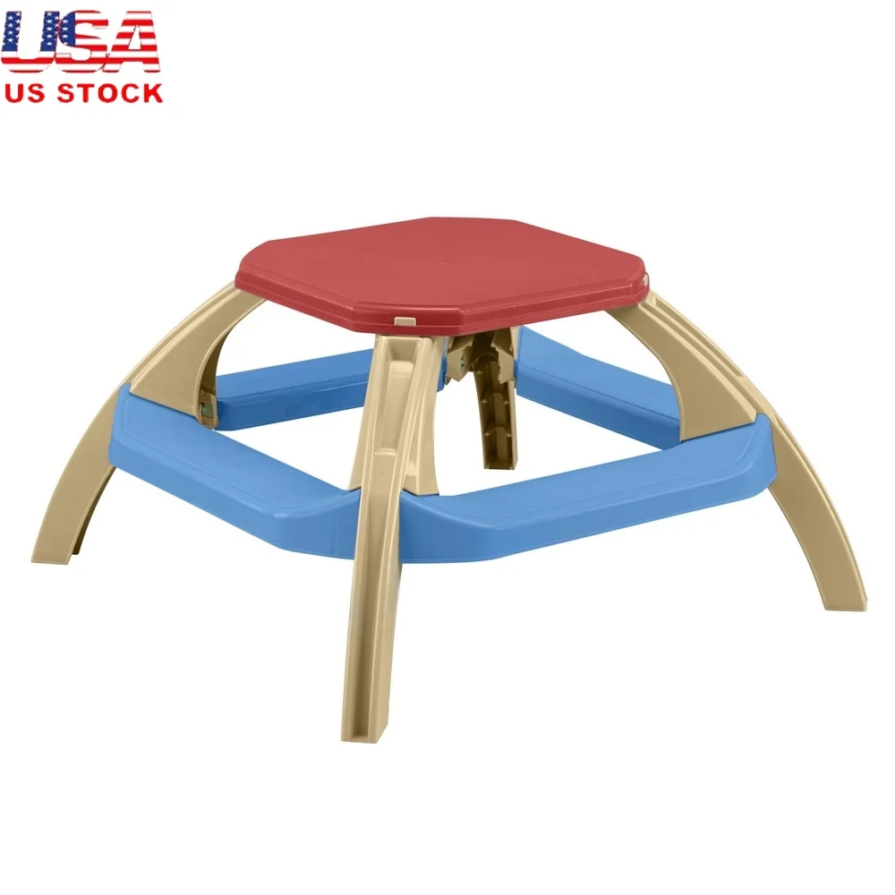 

Kids Lightweight Octagonal Picnic Table Seats 4 Easy Clean Durable Plastic Indoor Outdoor Use Tool-Free Assembly