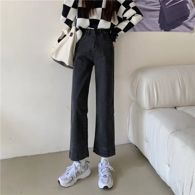 Jeans a gamba dritta a vita alta da donna vestibilità ampia vita alta dimagrante gamba larga alta grasso MM e pantaloni a tubo autunno nuovo arrivo