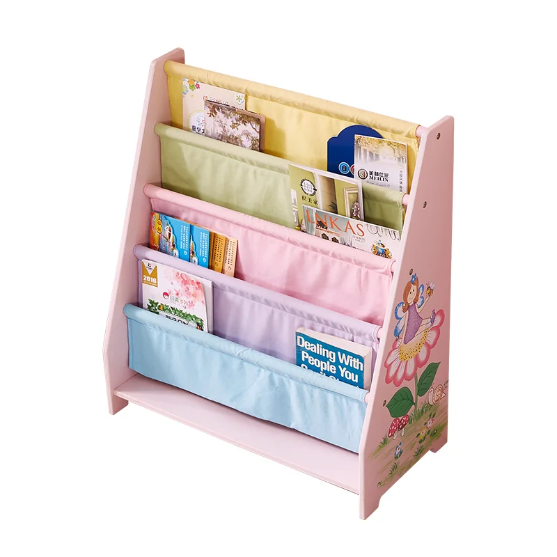 

Wooden Corner Bookcase Kids Book Rack Storage Bookshelf with Deep Sleeves in Kids Room