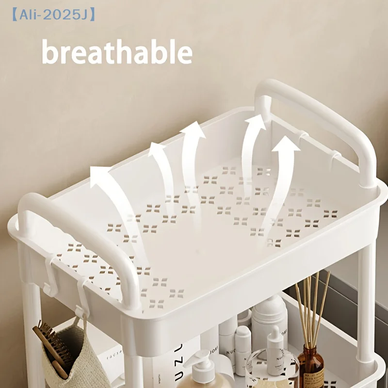 

【J】 Rolling Utility Cart-Multifunctional Plastic Storage Shelves With Handle&Lockable Wheels -Ideal