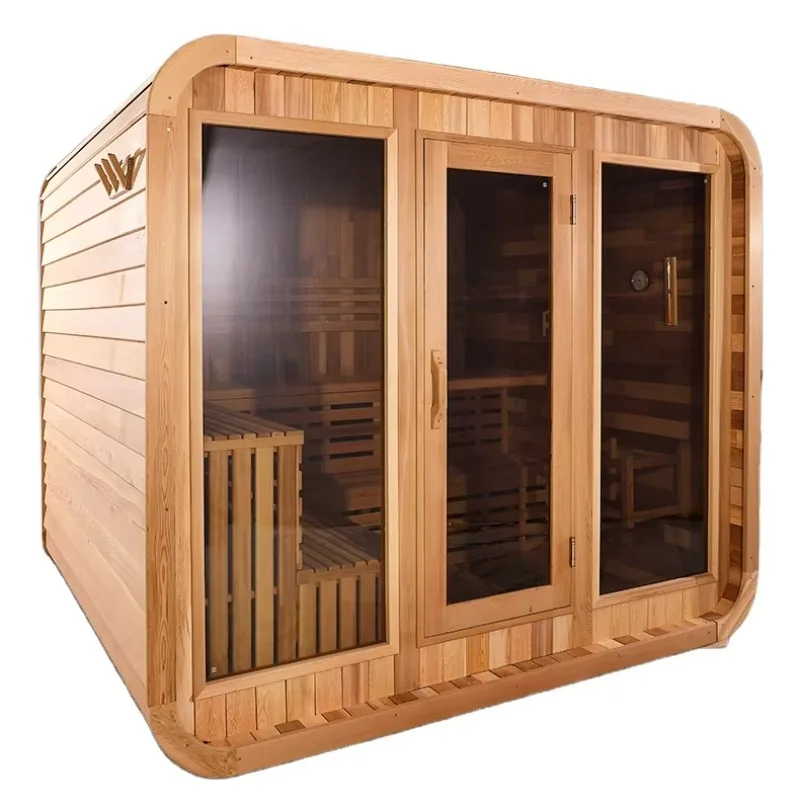 Factory Direct 6 Person Red Cedar Cube Sauna Outdoor with Electric Stove for Home Garden Relaxation Custom