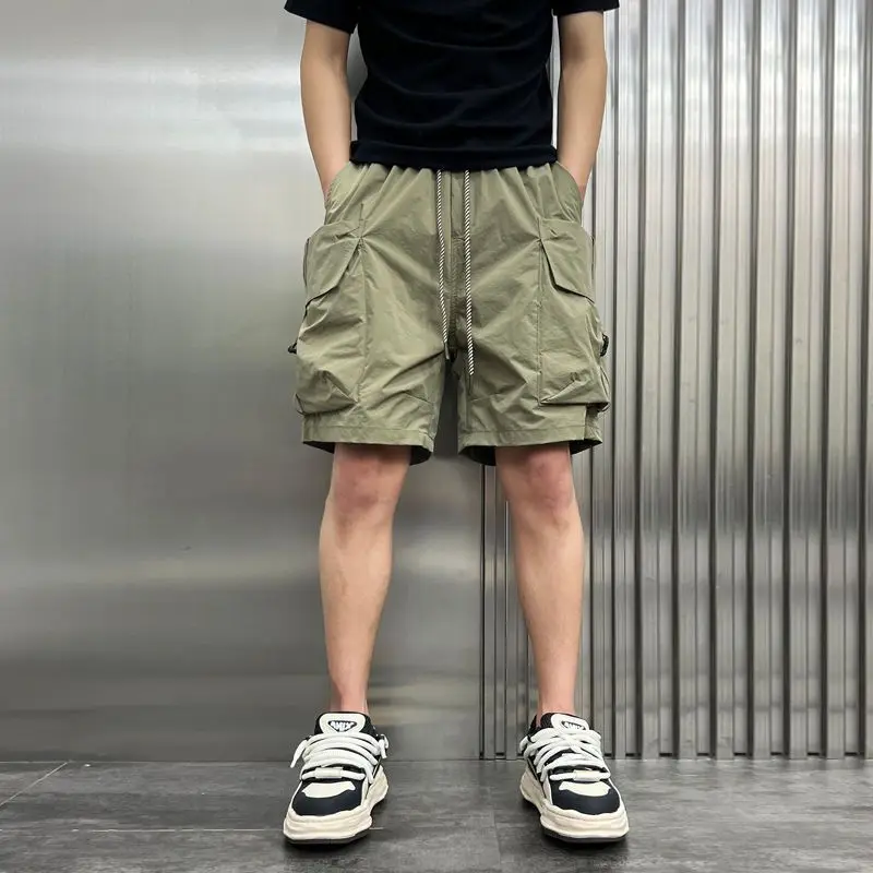 Men's Casual Summer Cargo Shorts Loose Fit Straight Leg Overalls Large Pocket Lightweight Breathable Solid Color Shorts Male