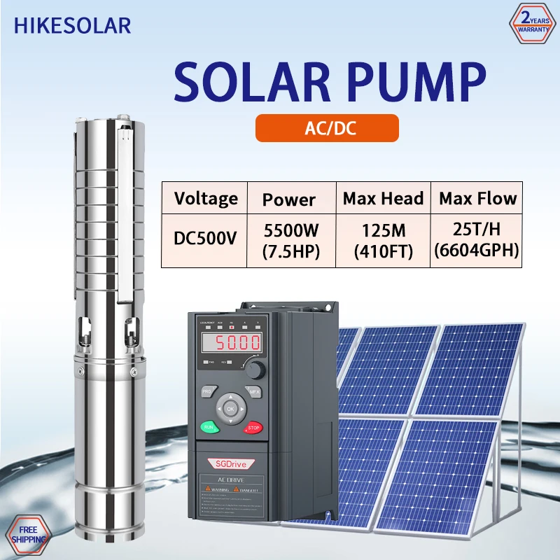 

Solar Pump High Pressure Submersible DC AC Solar Water Pump for Agriculture System Outlet 2" Off Grid Solar Cell Deep Well Water