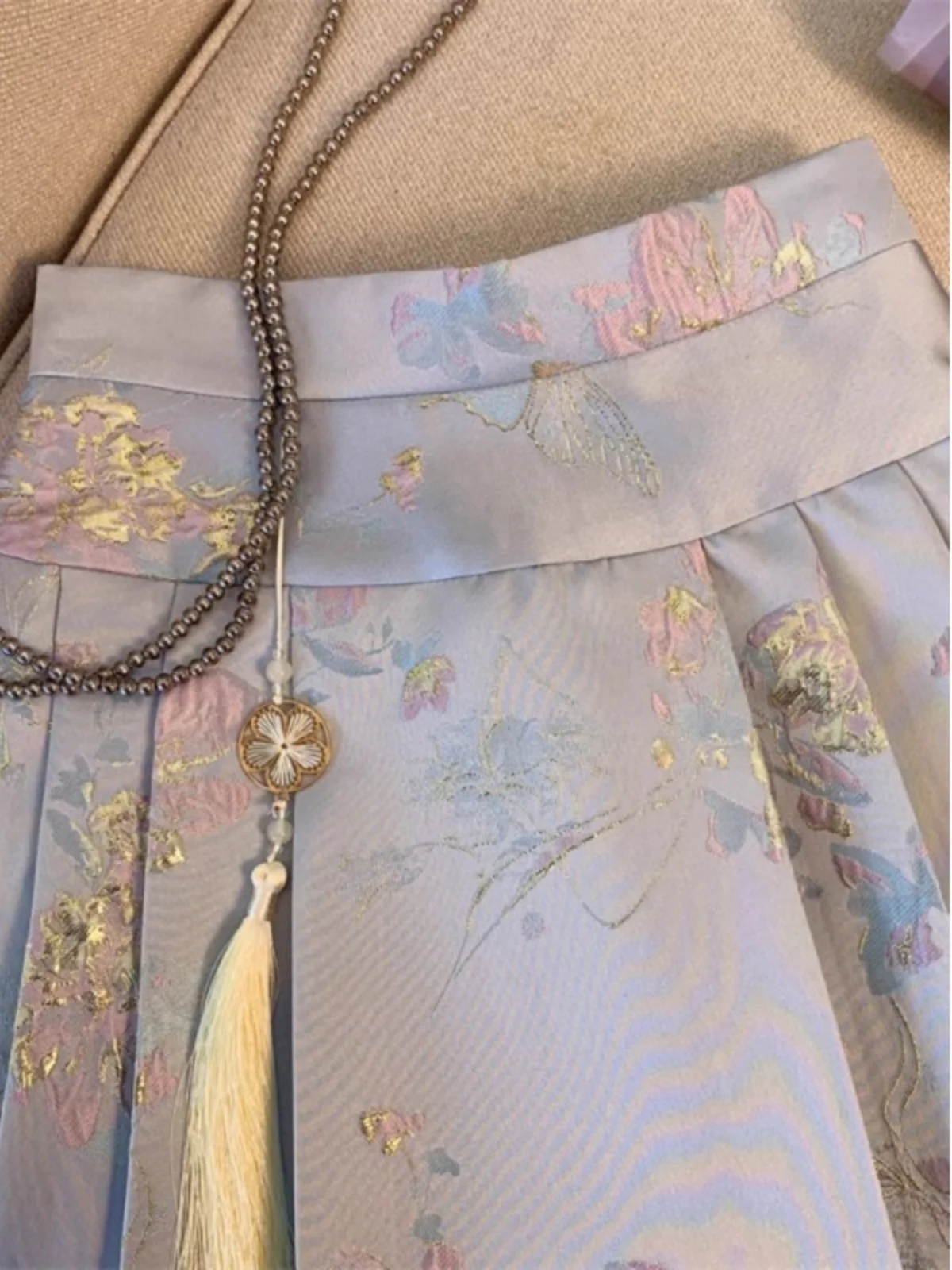 

New Chinese Sle Satin Floral Embroidery A-Line Skirt High Waist Pleated ort Skirt Women's Faion Summer Dr