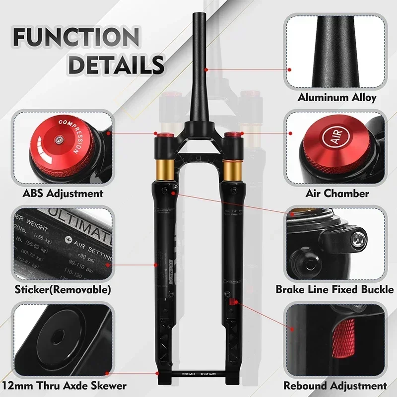 BUCKLOS Gravel Bike Suspension Fork 700C Bicycle Air Suspension Fork 12*100mm Road Bike Tapered Fork Travel 40mm Bicycle Parts