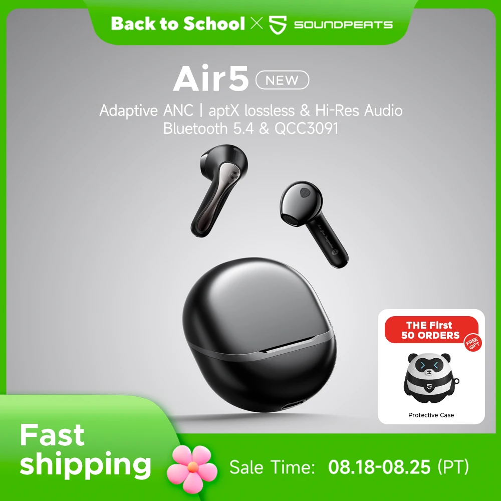 

SoundPEATS Air5 ANC Bluetooth 5.4 Wireless Earbuds with Hi-Res Audio,aptX lossless,CVC V8.0,6MIC AI call noise reduction,IPX5