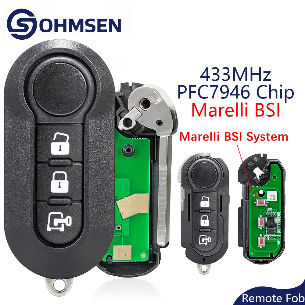 Ohmsen chave remota flip fob 3 botões 433mhz para fiat ducato citroen relé peugeot boxer iveco diário marelli bsi + chip pfc7946