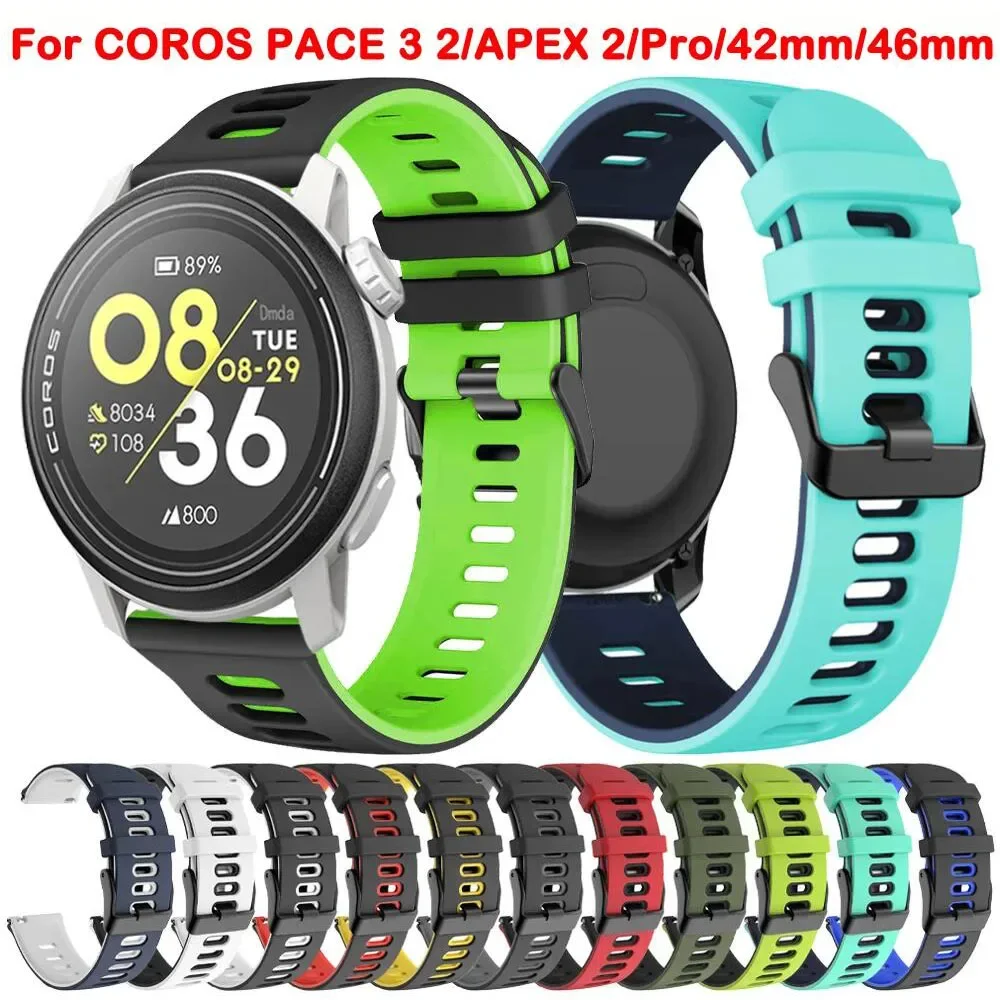 Спортивный силиконовый ремешок 20 мм 22 мм для COROS PACE 3 2/APEX 2 Pro/APEX Pro Браслет для COROS APEX 2 Pro 46 мм 42 мм Мягкий браслет