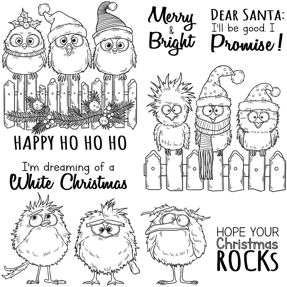 Mangocraft Funny Christmas Birds Cutting Dies Clear Stamp DIY Scrapbooking Metal Dies Silicone Stamp For Cards Albums Decor