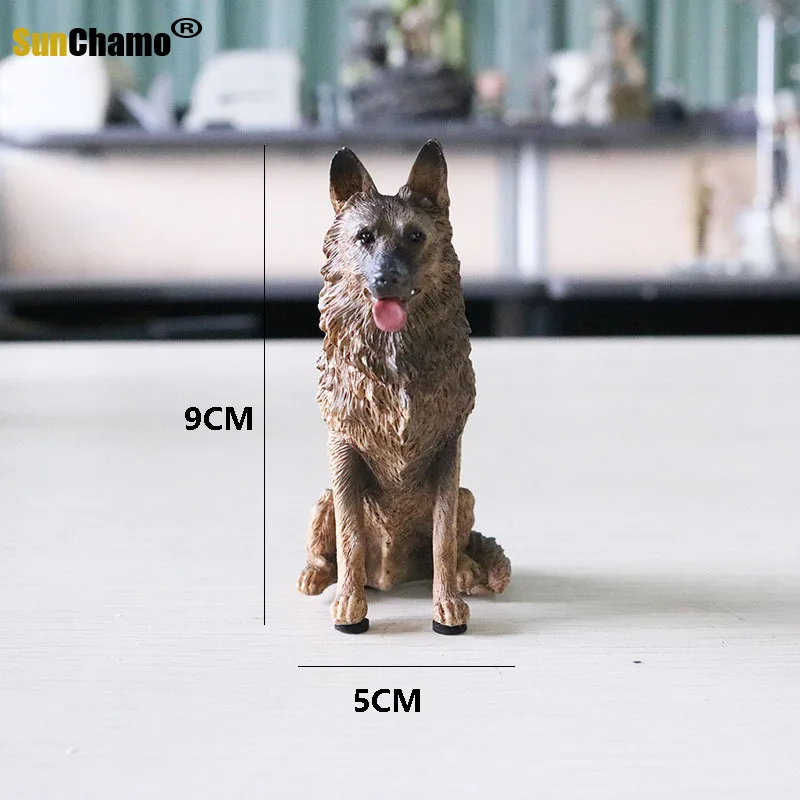 Simulation German Shepherd Model Wolf Dog Black Back Car Decor Resin Crafts Figurines Miniatures Decoration Crafts
