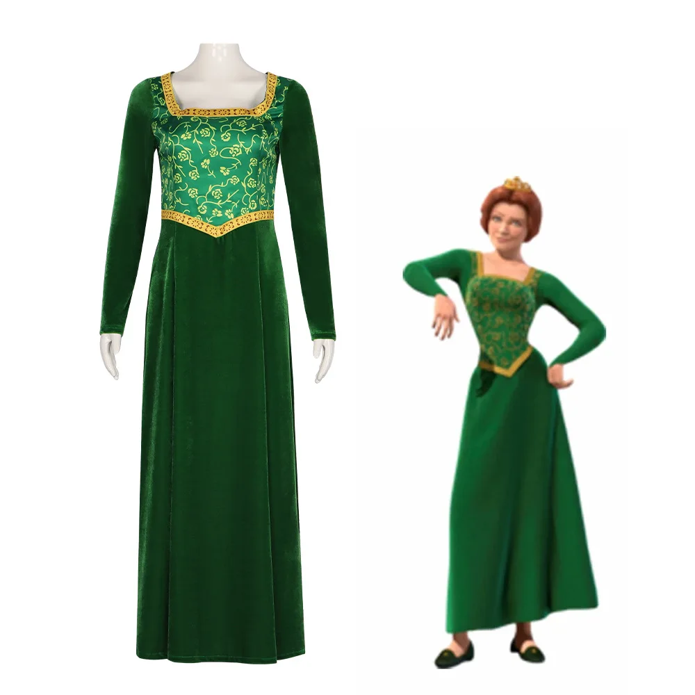 

Anime Monster Shrek Cosplay Costume Princess Fiona Green Dress Long Halloween Carnival Party Role Disguise Clot