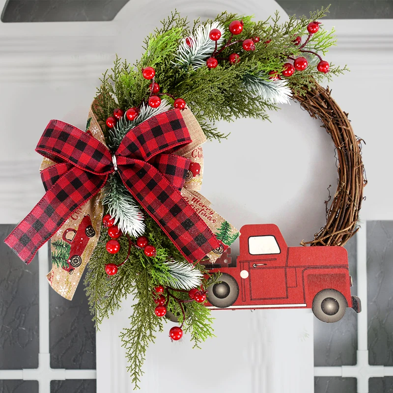 

Wooden Car Red Berry Wall Hanging Ornament 38x40cm Christmas Door Wreath Garland For Home Christmas Decor New Year Gift 2024