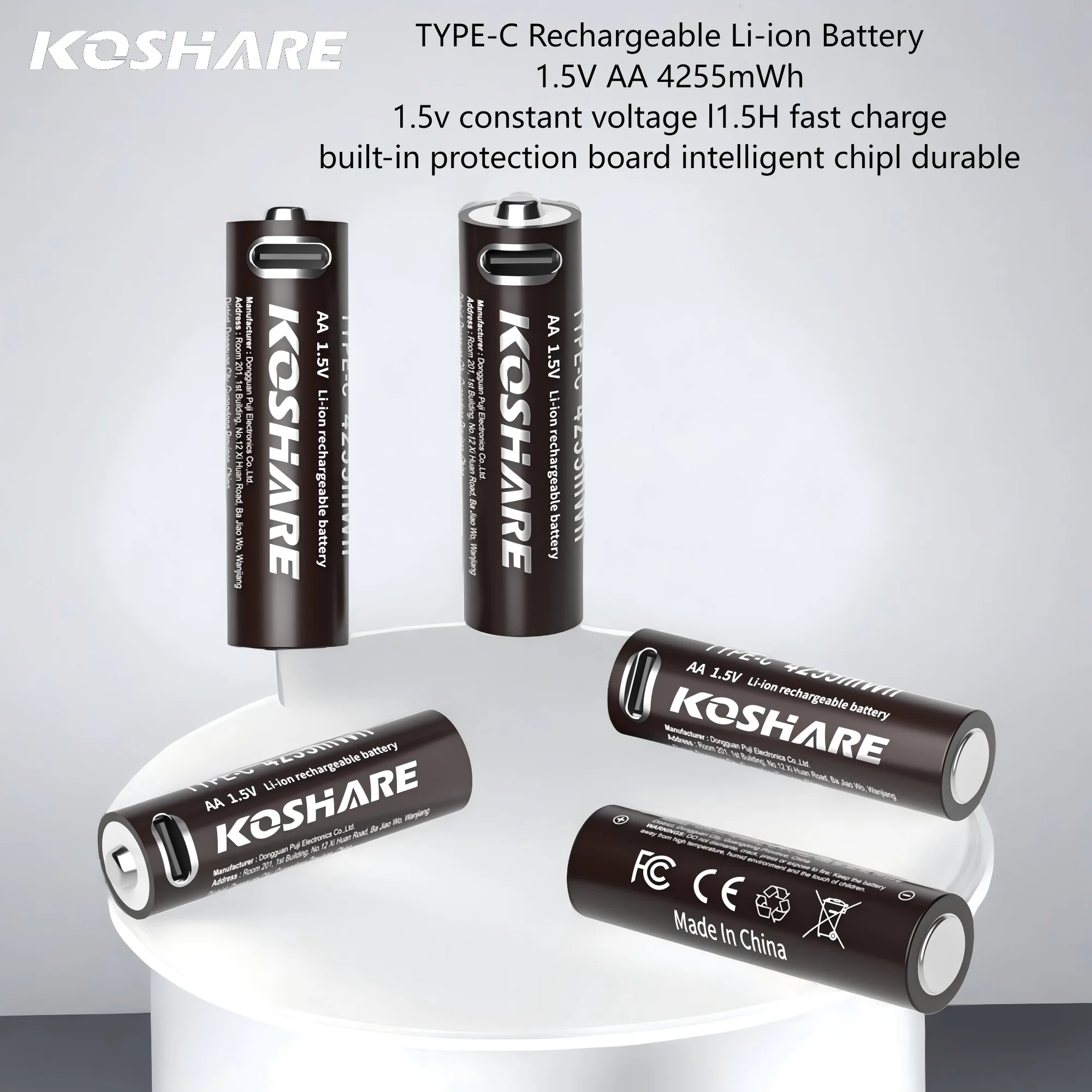 

KOSHARE1.5V AA Lithium Battery 4255mWh Type-C USB Rechargeable for Remote Control Toys Smart Door Locks with Free Charger Includ