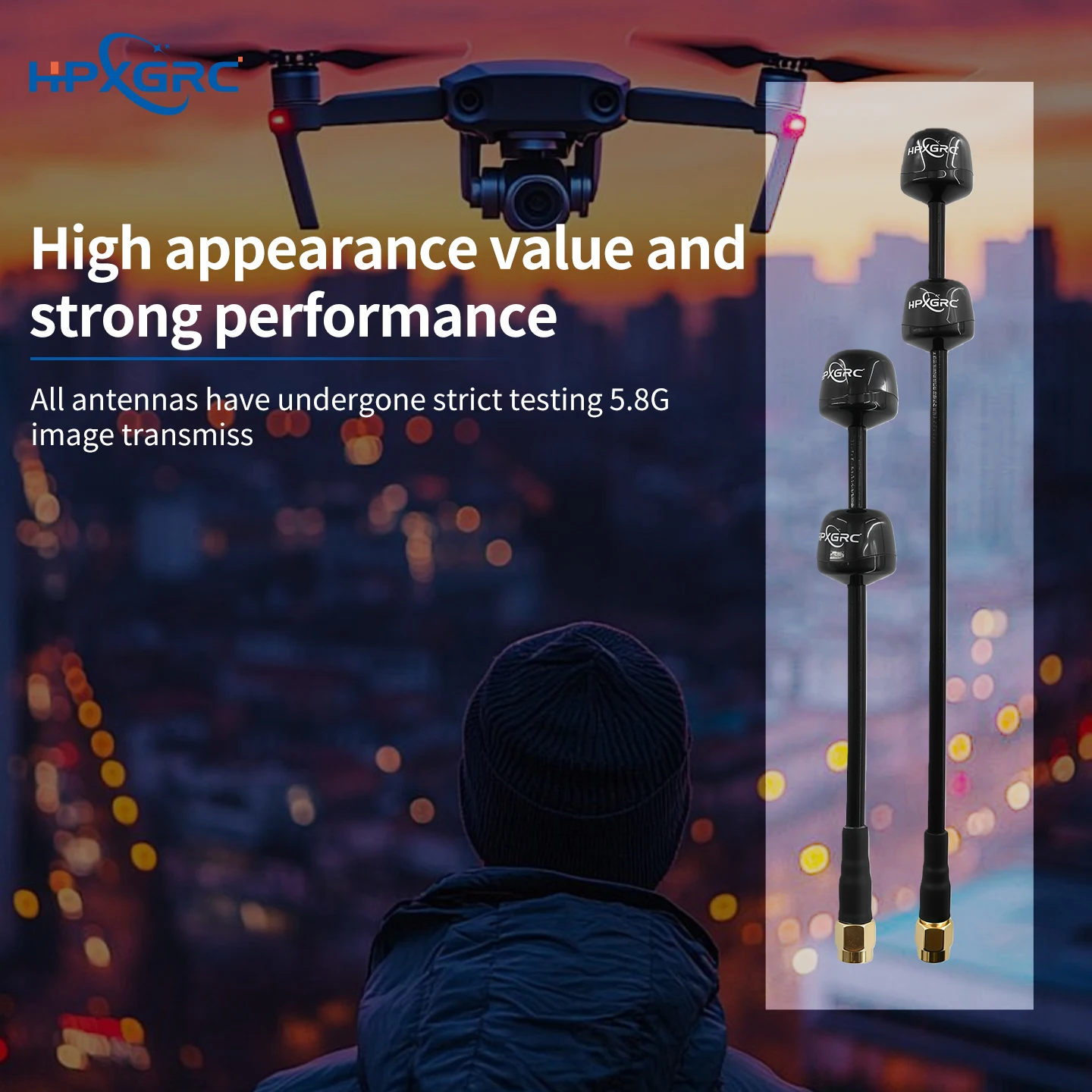 Antena HPXGRC FPV 5.8G LHCP RHCP SMA de largo alcance, adaptador de conector de antena de carreras para dron de carreras FPV Quadcopter