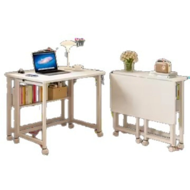 computer desk, portable mobile bedside table，Folding study table, desk, bookshelf, integrated office