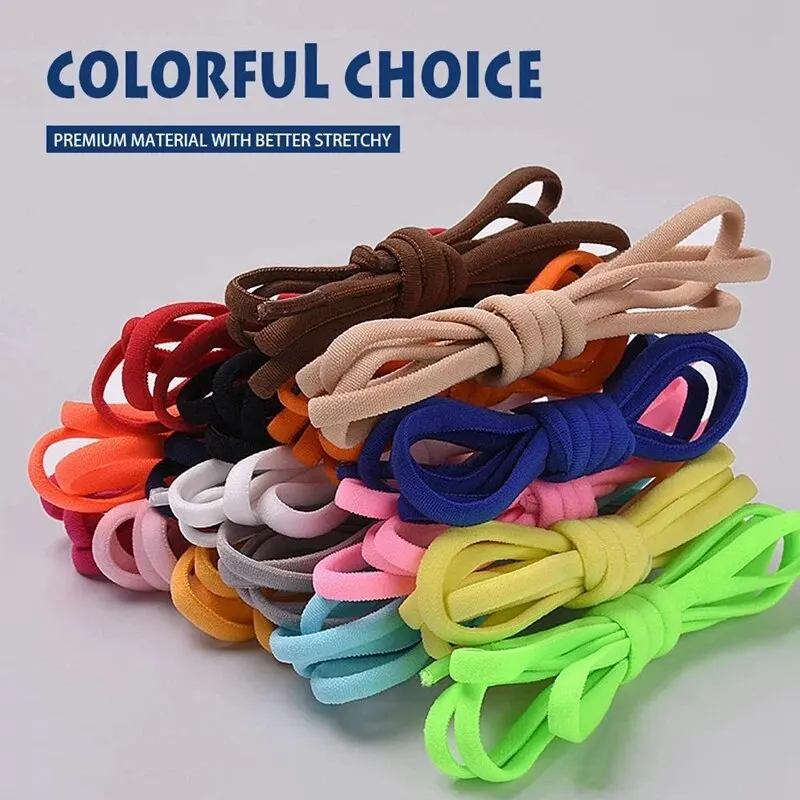 1 Pair Elastic Shoelaces Round Metal Lock Shoe Laces Without Ties Convenient And Safe Lazy Shoes Lace For Sneakers Accessories