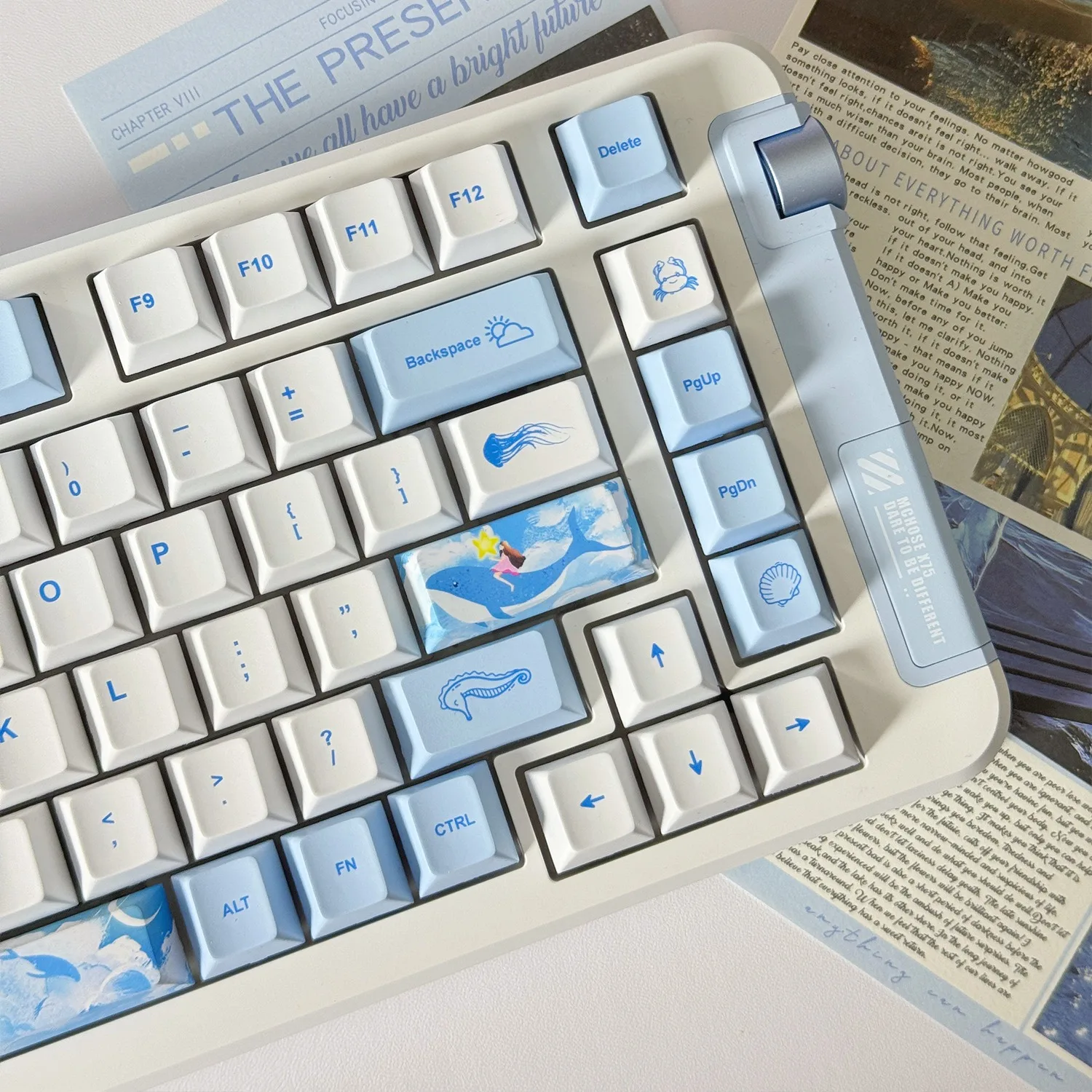 124 Keys Ocean Whale Keycaps PBT Cherry Profile Keycap For Mx Switch Mechanical keyboard Blue White DYE-SUB Key Caps custom DIY