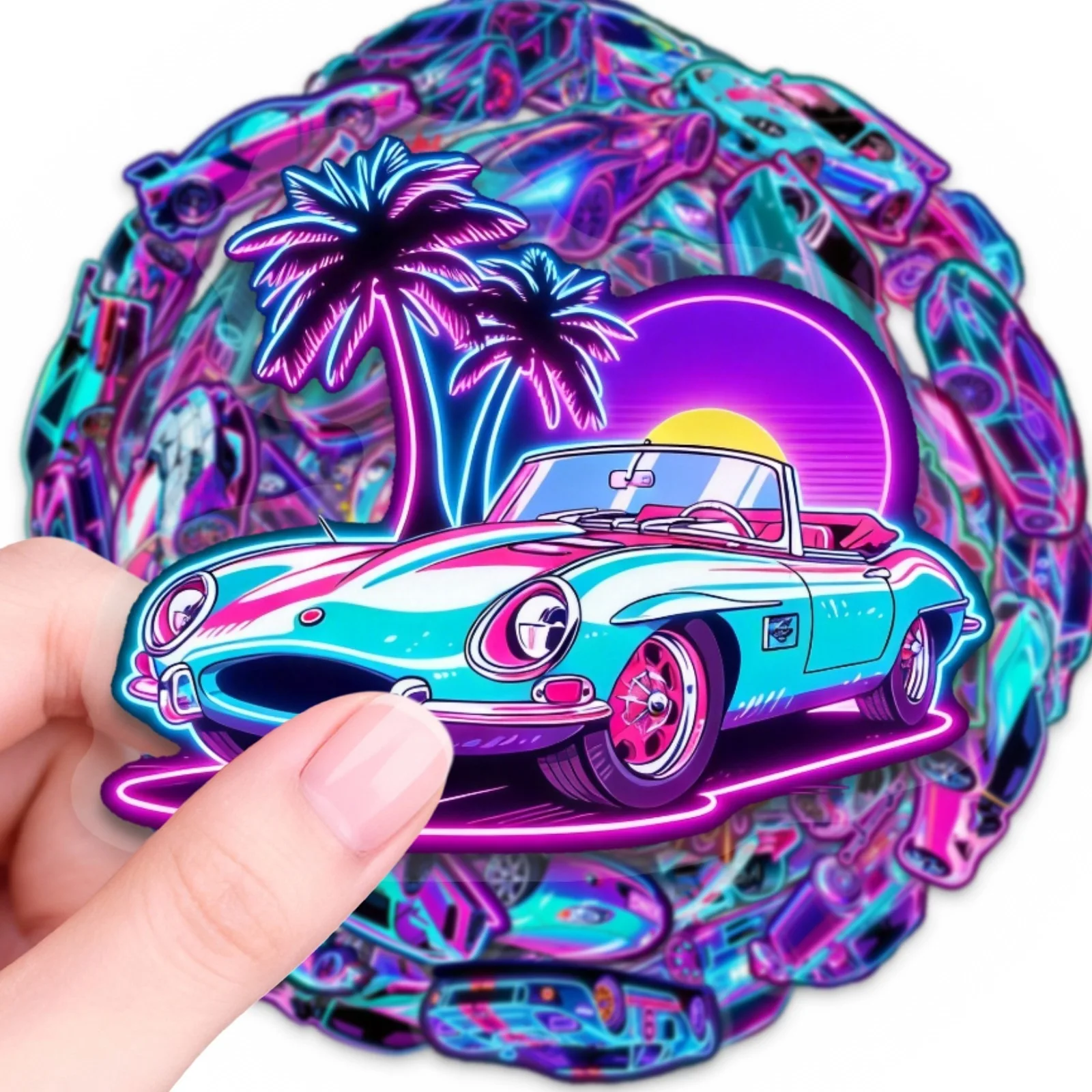 50PCS Shining Neon Sports Car Graffiti Stickers Cyberpunk Style Sticker for Phone Computer Notebook Stationery DIY Toys Secret