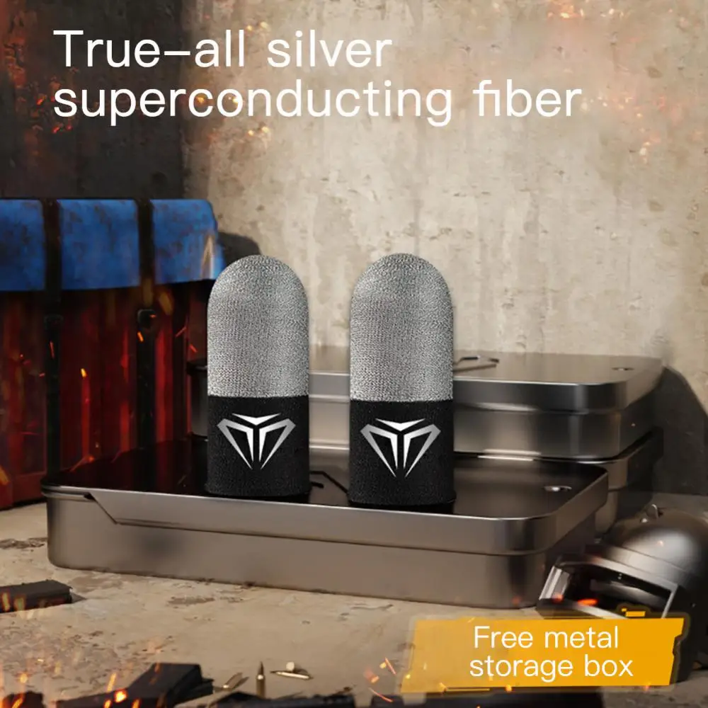 1/2 Pasang Sarung Jari Permainan dengan Kotak Penyimpanan Anti Keringat Layar Sentuh Sensitif Penutup Ujung Jari untuk PUBG Mobile Gaming Fingertips