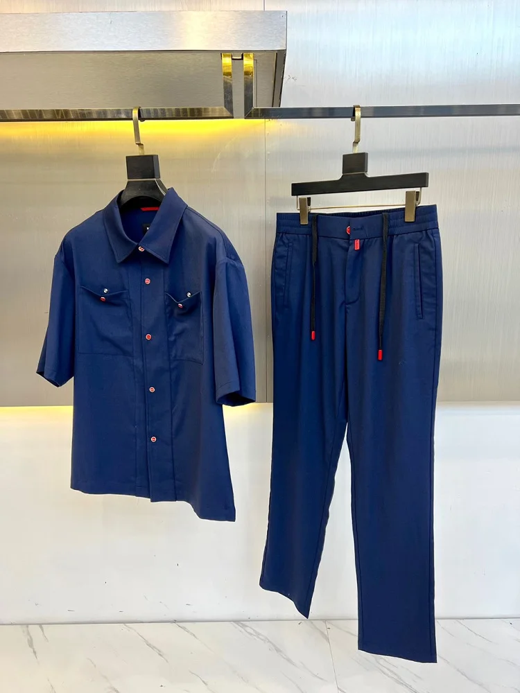 

Kiton 2025 летняя новая мужская рубашка с короткими рукавами и лацканами, простые модные повседневные брюки, комплект рубашек