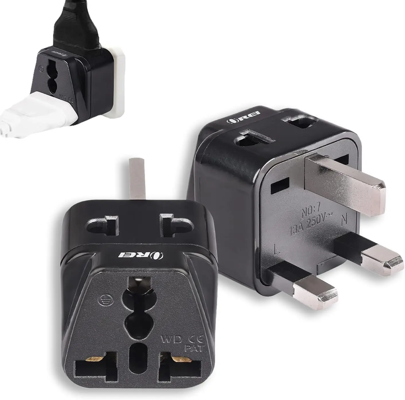 

UK Travel Plug Adapter 2 Pack - Type G for UK, UAE, Hong Kong, Dubai - 2 in 1 Universal Socket - CE Certified, RoHS Compliant - Black