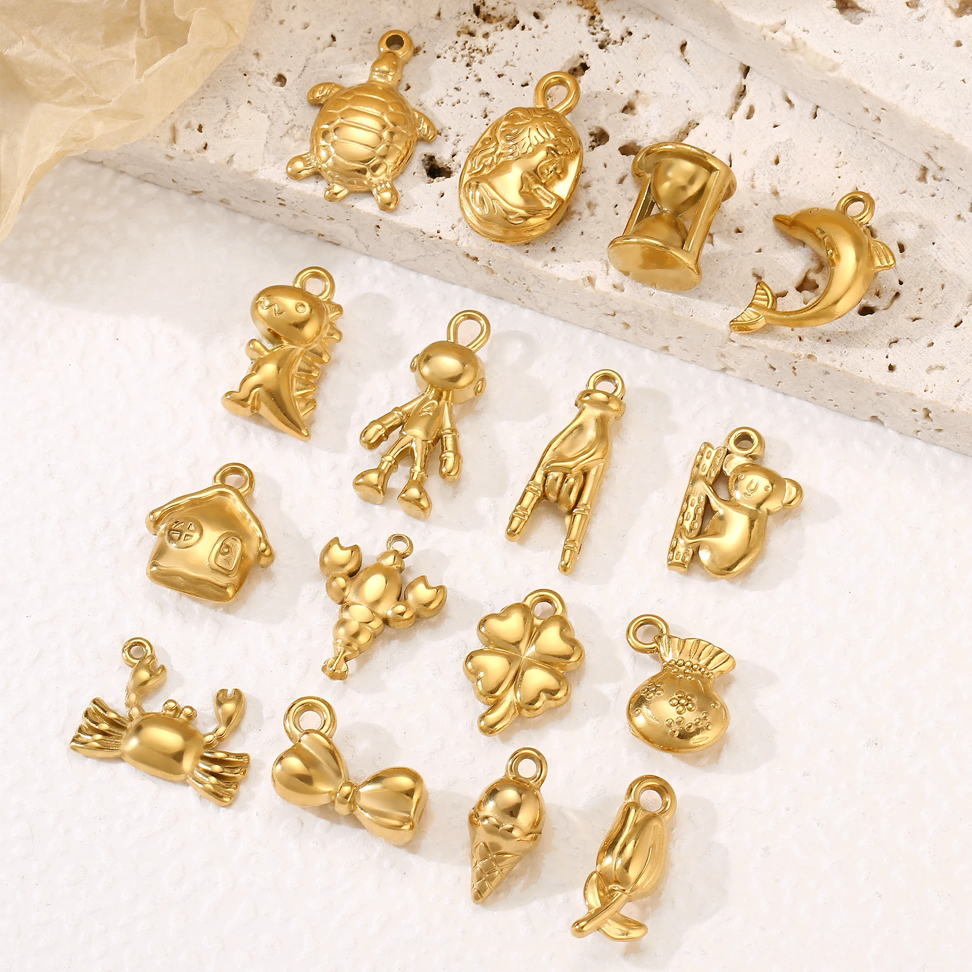 3 Stücke Edelstahl Blume/Klee/Tropical Marine Tier Charms Mode Gold Farbe Anhänger DIY Halskette Armband Schmuck machen