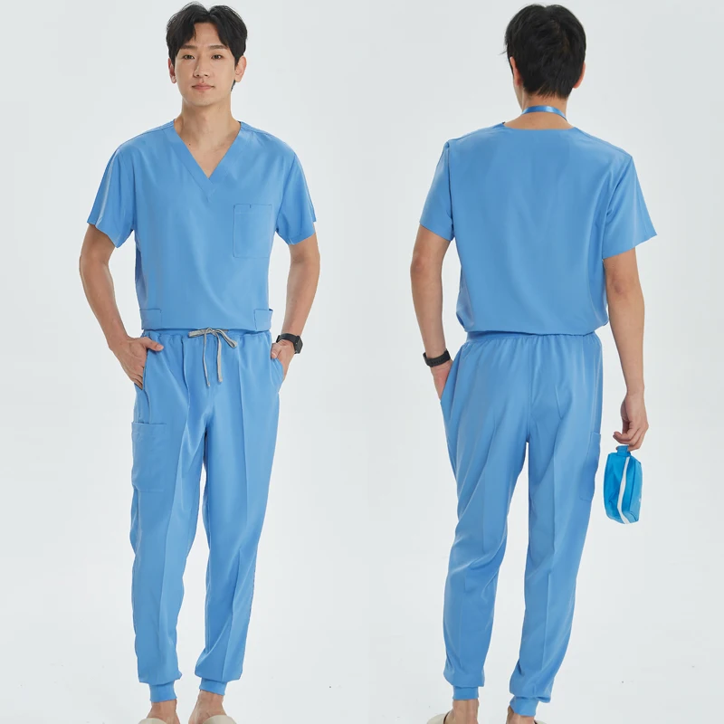 Ceil Blue Unisex Medical Uniforms 3 Pokects Top Jogger Pant Scrubs Operating Room Nursing Set Clinic Surgery Workwear Soft S21 images - 6