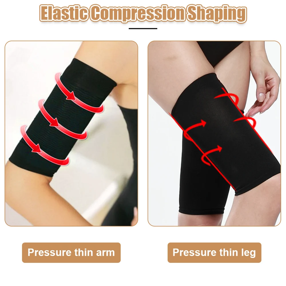 2pcs Female Arm Shaper Leg Shaper Sunscreen Slimming Wrap With Knee Cuff Fat Burner Elastic Compression Arm Cover Arm Protection