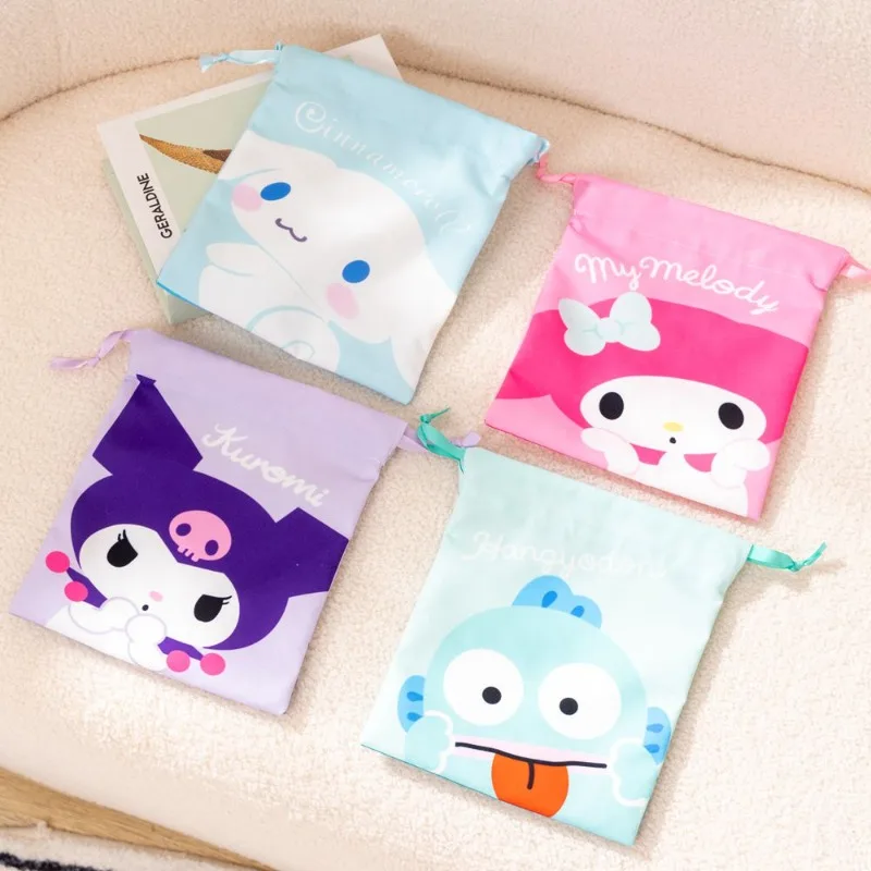 Sanrios Cartoon Kuromi Anime Non Woven Drawstring Bag Melody Travel Portable Mini Cosmetics Canvas Storage Bag Kid Party Gift