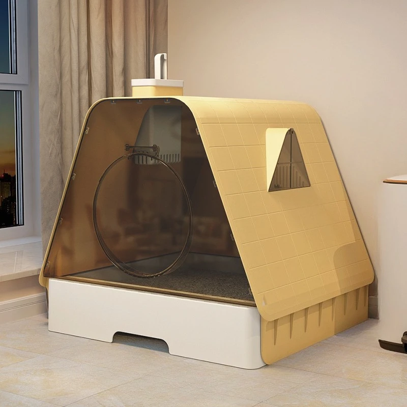 صندوق فضلات القطط، مغلق بالكامل، مزيل عرق، كبير جدًا، مرحاض، نوع الدرج، حوض شرف القطط، مقاوم للرذاذ