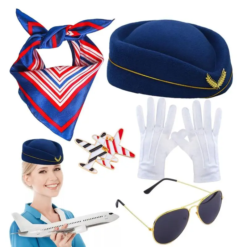 Flight Attendant Uniform Accessories Flight Attendant Badge Flight Attendant Sunglasses Gloves Airplane Badge Beret Blue Red