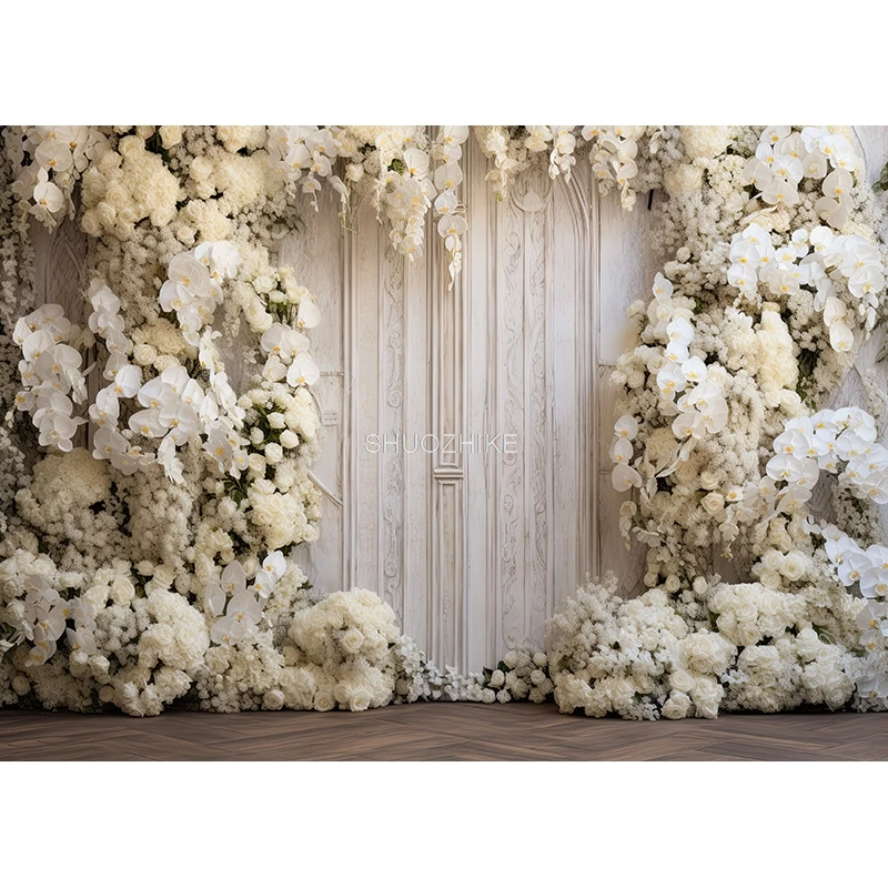 Fantasie Bruiloft Podium Fotografie Achtergronden Bloem Boog Achtergrond Banner Interieur Gordijn Versierd Fotostudio Props SG-04