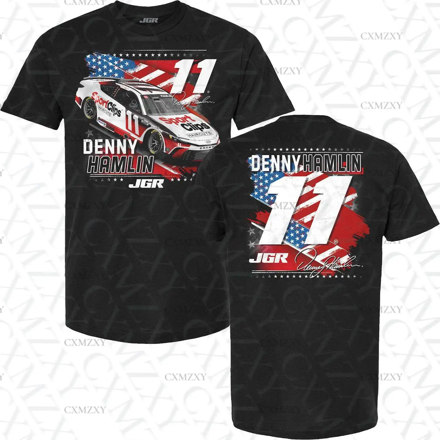 

Denny Hamlin 2025 SportClips Patriotic Car T-Shirt Black