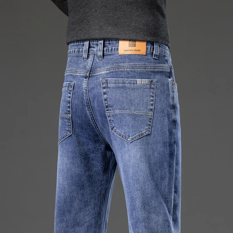 Men\'s Traight Loose Jeans Cotton Business Casual Stretch Denim Pants Male Trousers Brand Clothing Plus Size 42 44