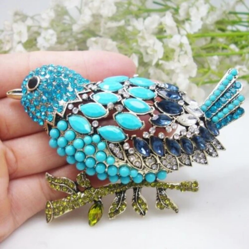Broches creativos de lujo para mujer y niña, insignias de pájaro de cristal, accesorios clásicos de moda con diamantes de imitación para fiesta, abrigo para mujer