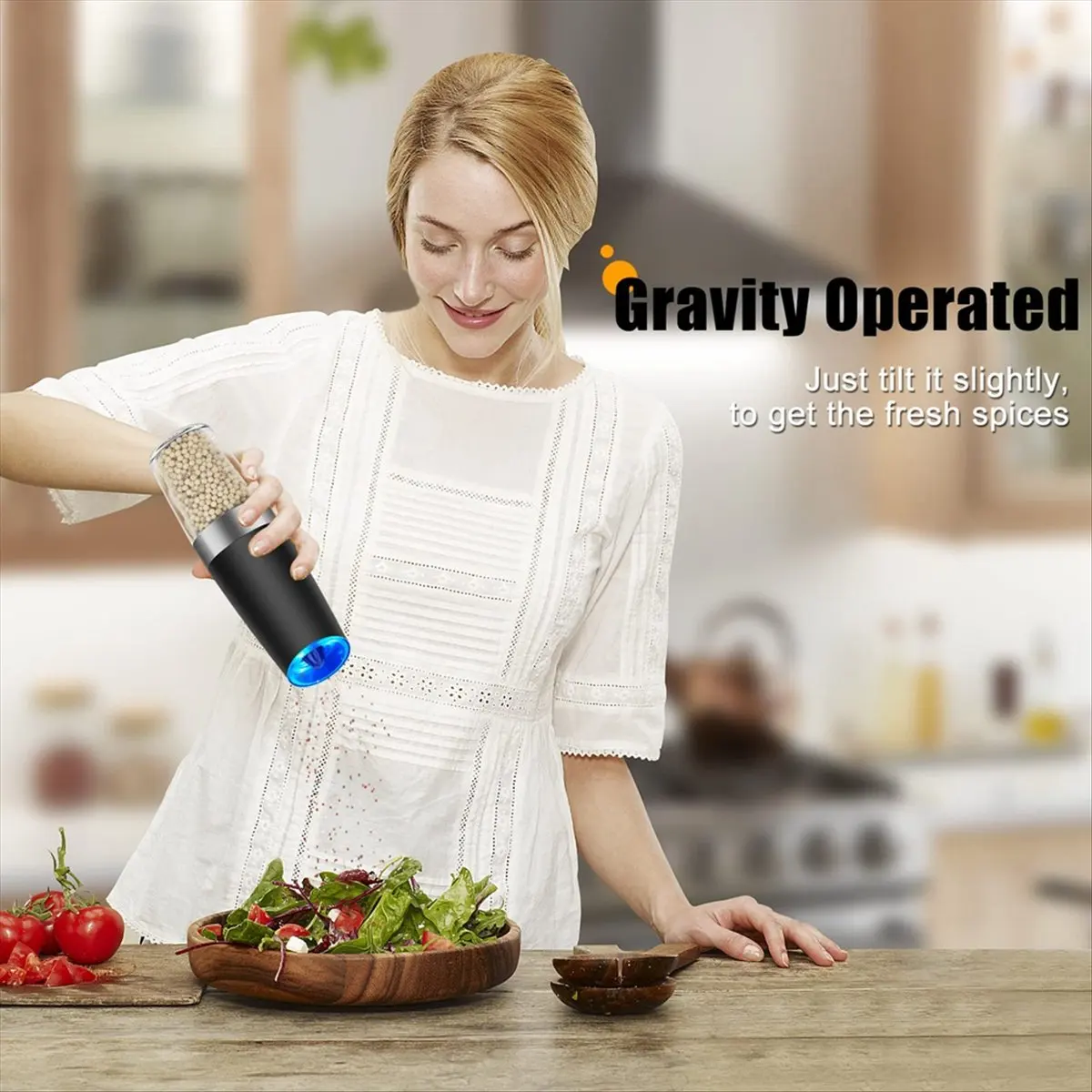

(AIMA) 2PCS Salt & Pepper Grinder Electric Gravity Grinder Refillable Automatic Mill Set with Adjustable Coarseness LED Light A