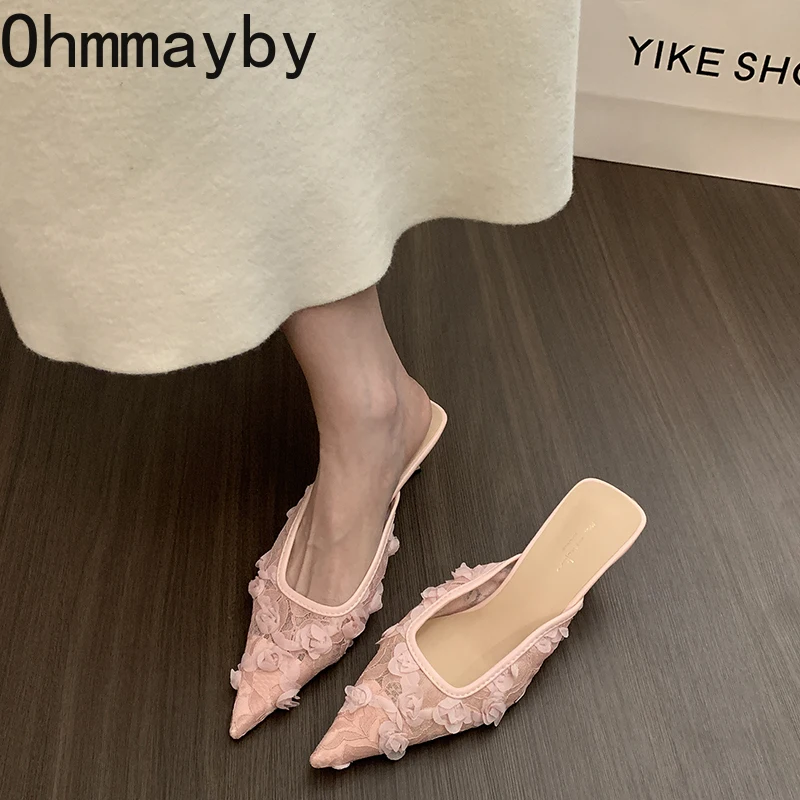 2025 Summer Concise Pointed Toe Women Slippers Fashion High Heels Party Pumps Mules Slide Shoes image 3