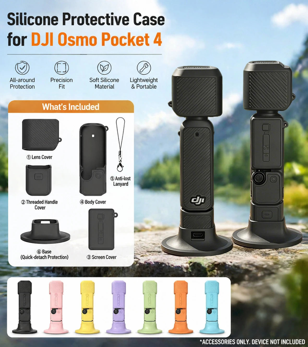 Für DJI Osmo Pocket 4 Bunte Silikon-Schutzhülle mit Basis Kratzfeste Stoßfeste Vollschutz-Hülle Kamera-Zubehör