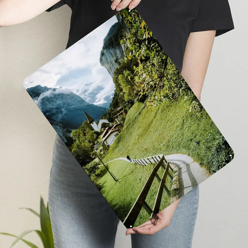 مسار القرية السويسرية علامات معدنية النقل ملصق ديكور المنزل غرفة المعيشة مخصص صفيح تسجيل لتزيين جدران الفن #3