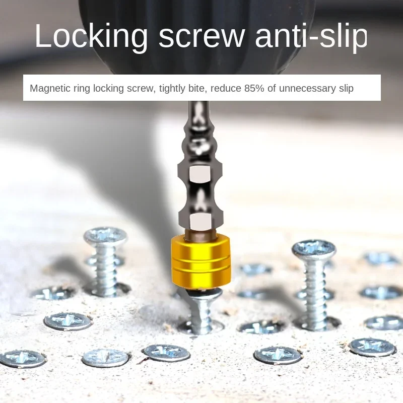 LINBON obeng listrik 6.35MM, kepala obeng magnetik S2 paduan Anti selip kepala cincin Hex magnetik peralatan tangan