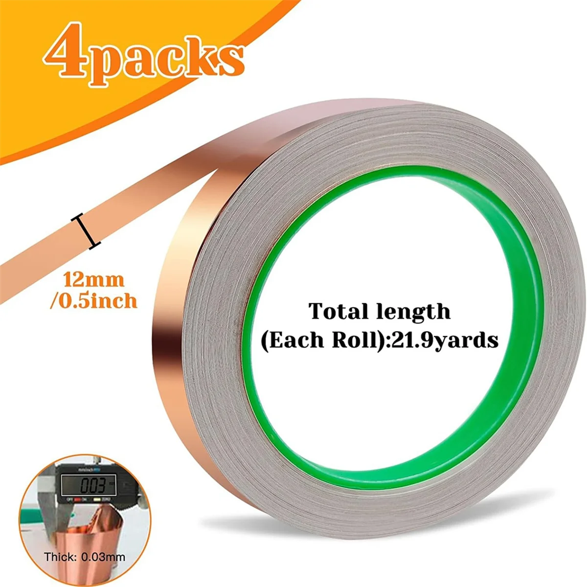 

ETRT 3pcs Copper Foil Tape, (1/2inch X 66 FT) Copper Tape with Double-Sided Conductive for Guitar & Shielding, Crafts