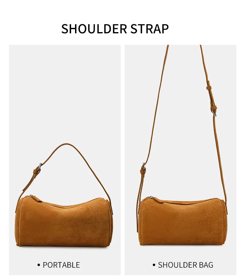 Aidanni Echtleder-Wildleder-Unterarmtasche für Damen, 2026 Neue Retro-Zylindertasche, Handytasche, Umhängetasche – Detail 5